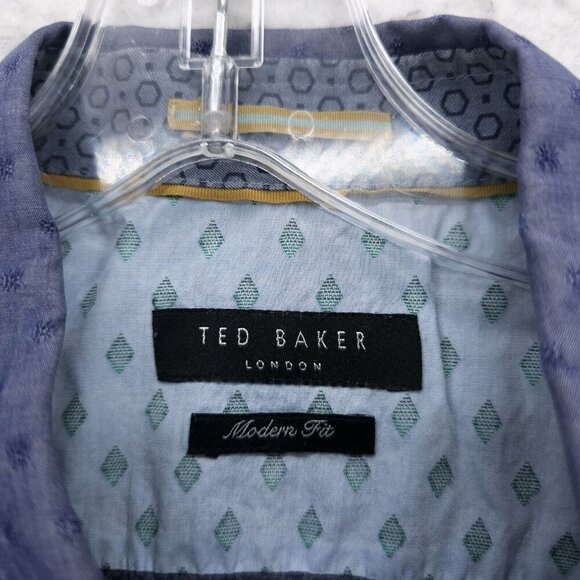 TED BAKER Blue Chambray Long Sleeve Button Down Shirt Iridescent Size M/L - Picture 7 of 10
